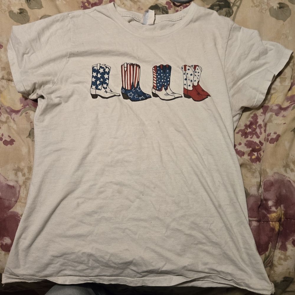 White T-Shirt with Patriotic Boot Print